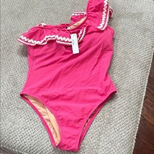 J. Crew Pink One-Shoulder Ruffle One-Piece Swimsuit